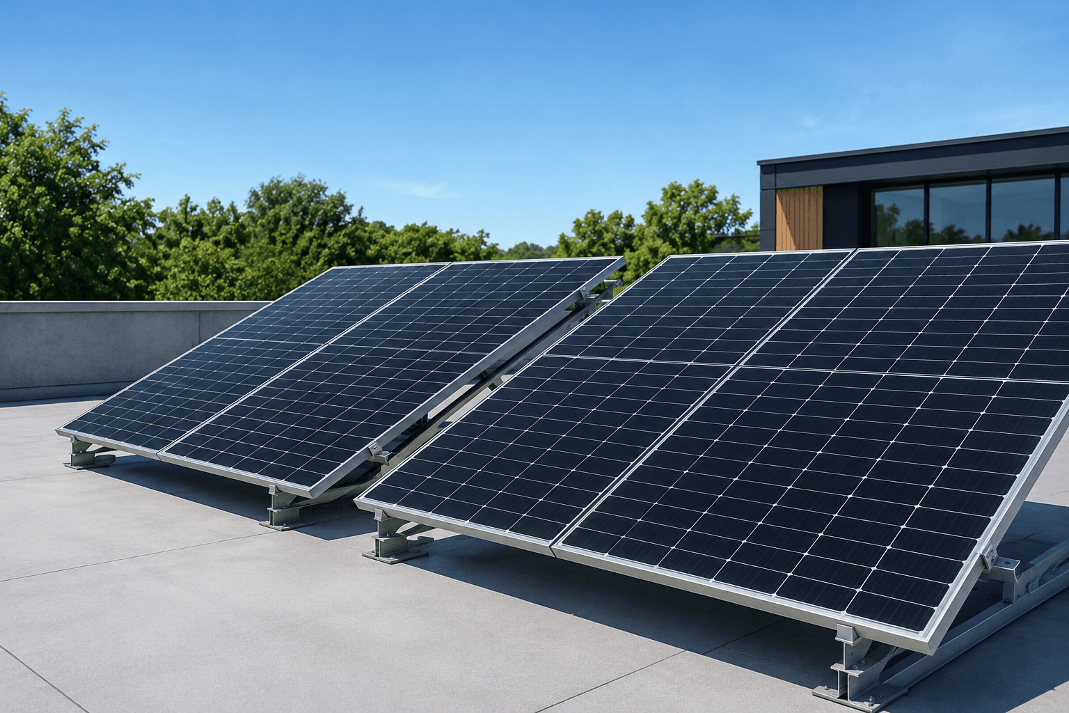A completed ground-mounted solar installation