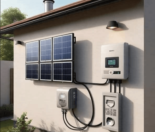 Home battery storage unit mounted on an exterior wall