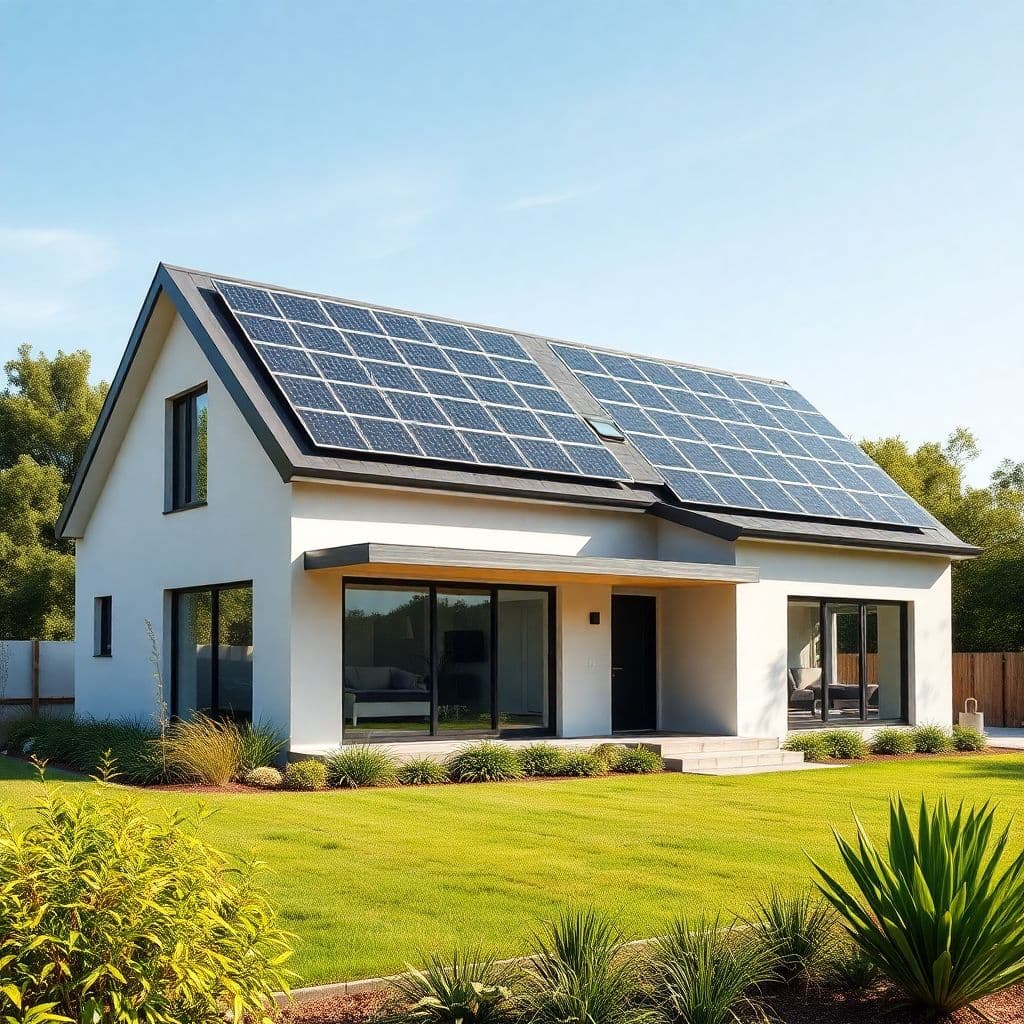 Rows of high-efficiency solar panels catching sunlight