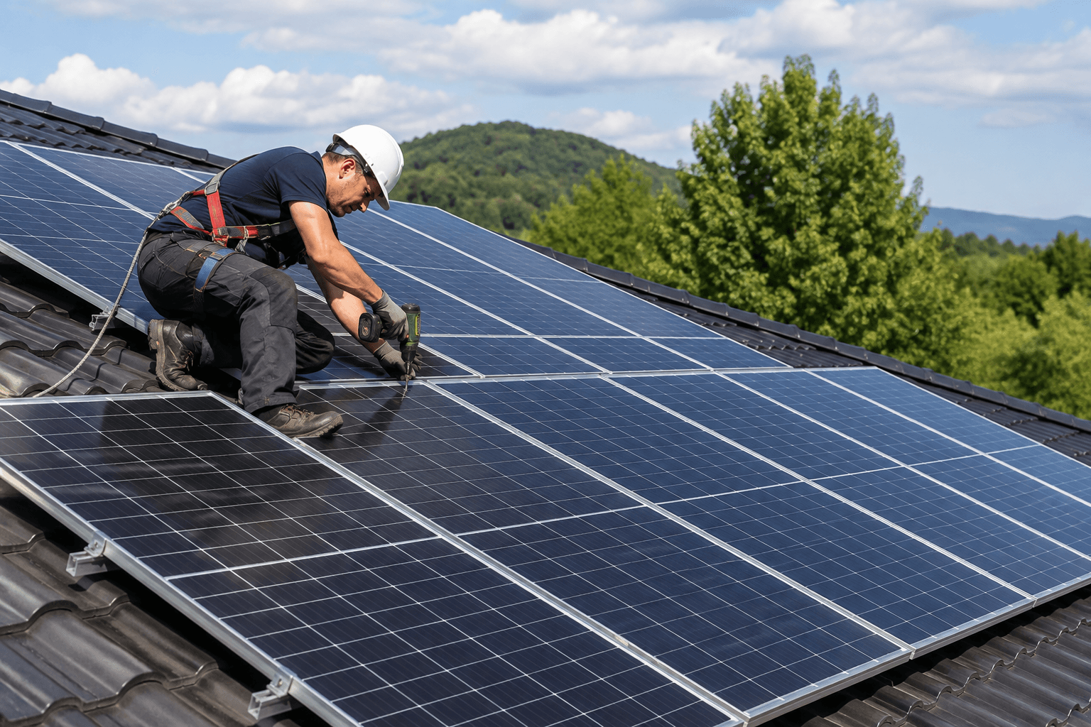 Solar panel installation process in action
