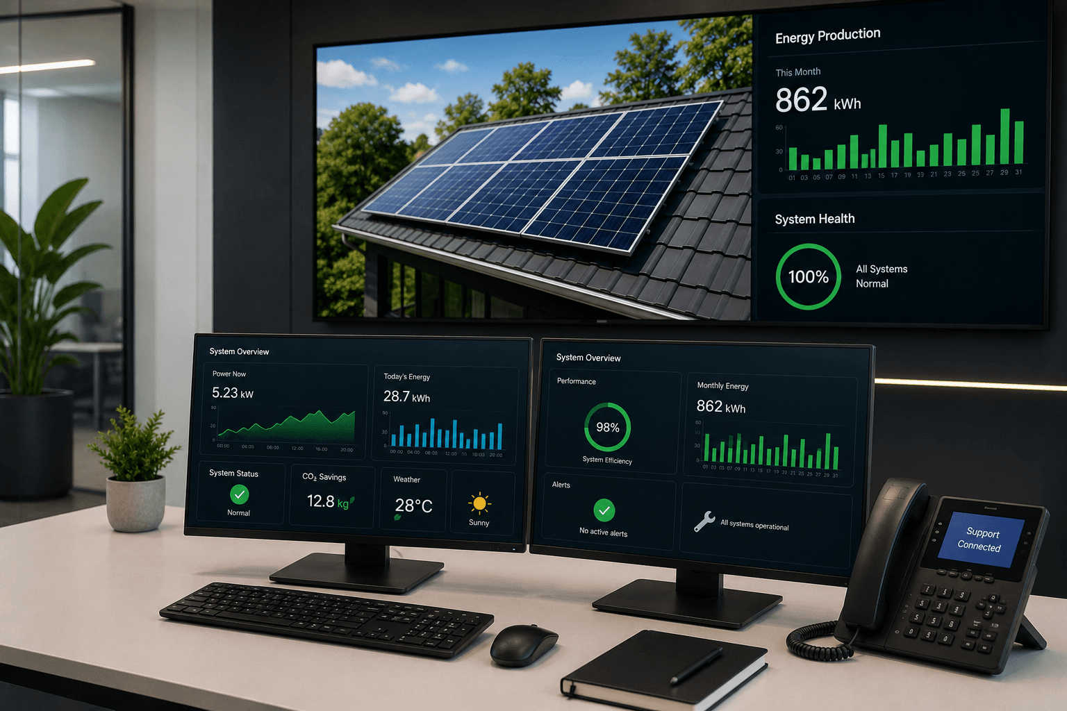 Solar-powered property supported by ongoing monitoring and care