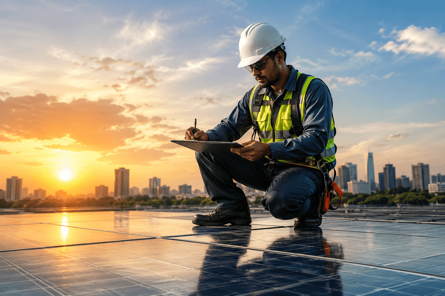 Solor technician working on a solar installation