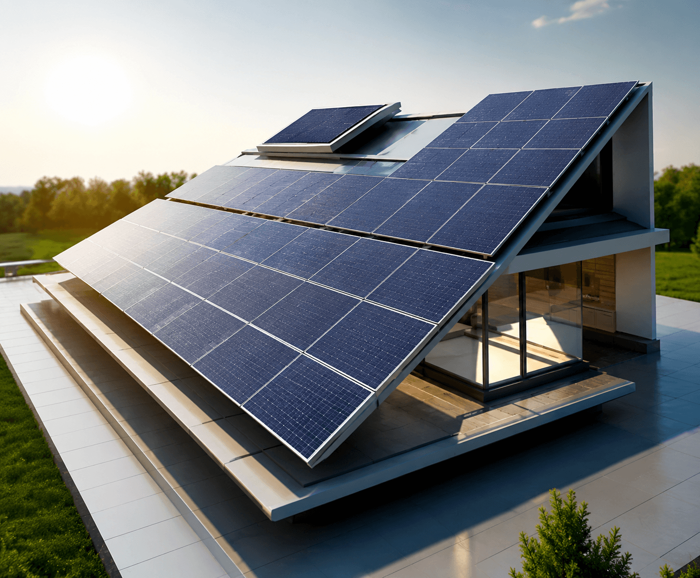 Solar panels installed on the roof of a modern home