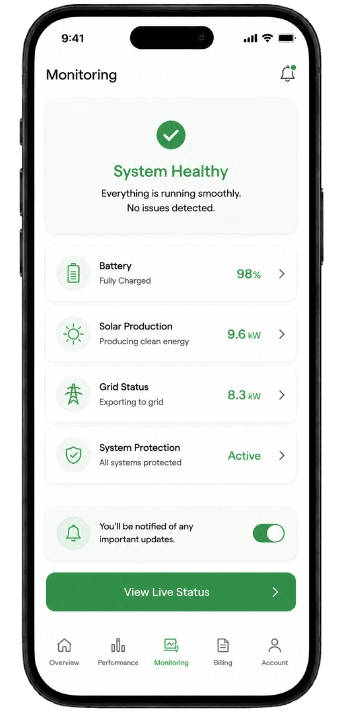 System health and alerts monitoring screen